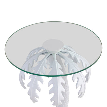 Vince 24.75" Mid-Century Vintage Glass Top Metal Palm Tree End Table - JONATHAN Y